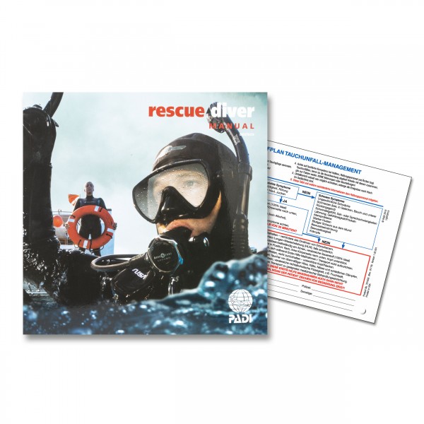 Padi Rescue-Diver-Manual (D) mit Notfalltafel