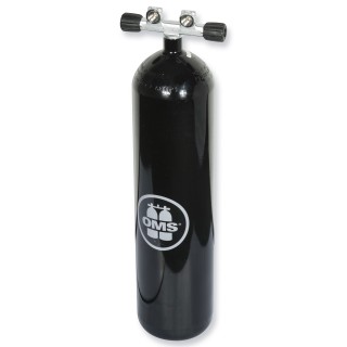 OMS - BTS Stahlflasche 12 Liter lang konkav schwarz mit Ventil und Zweitabgang